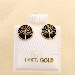 14K Yellow Gold Tree of Life Stud Earrings · Symbolic Jewelry · Screw Back.